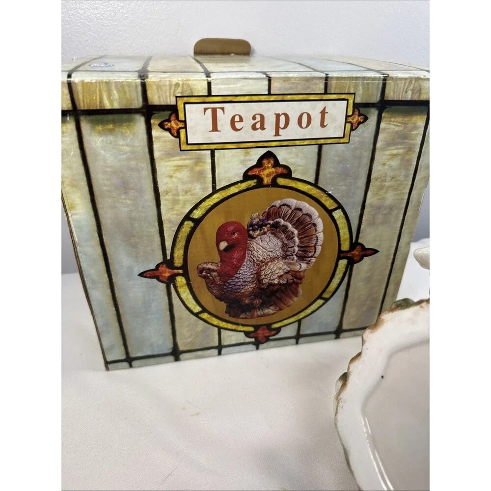 Vintage Ceramic Turkey Teapot Fall Foliage Thanksgiving  8” Pitcher Cottagecore